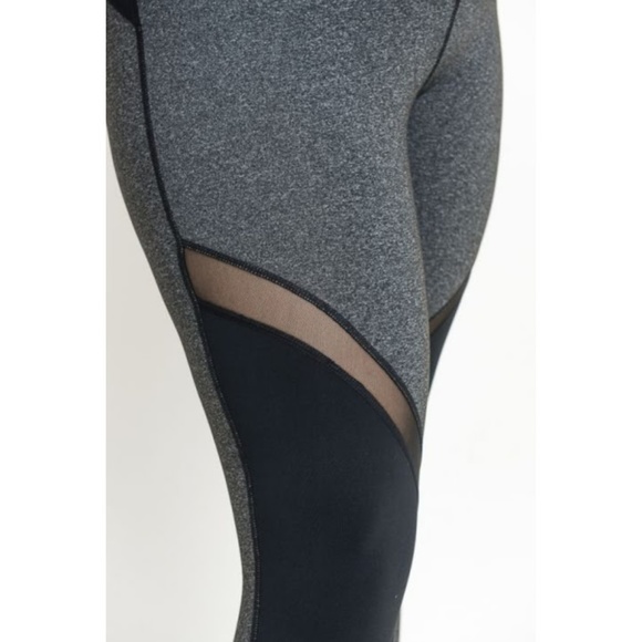 Highwaist Slanted Colorblock Mesh Full Leggings - Picture 2 of 5